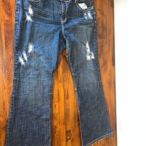 Hydraulic Blue Flare & Wide Leg Jeans with Distressed Details